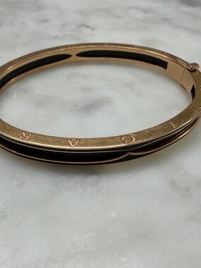 Gold-Tone Black Enamel Bangle Bracelet - Designer Style